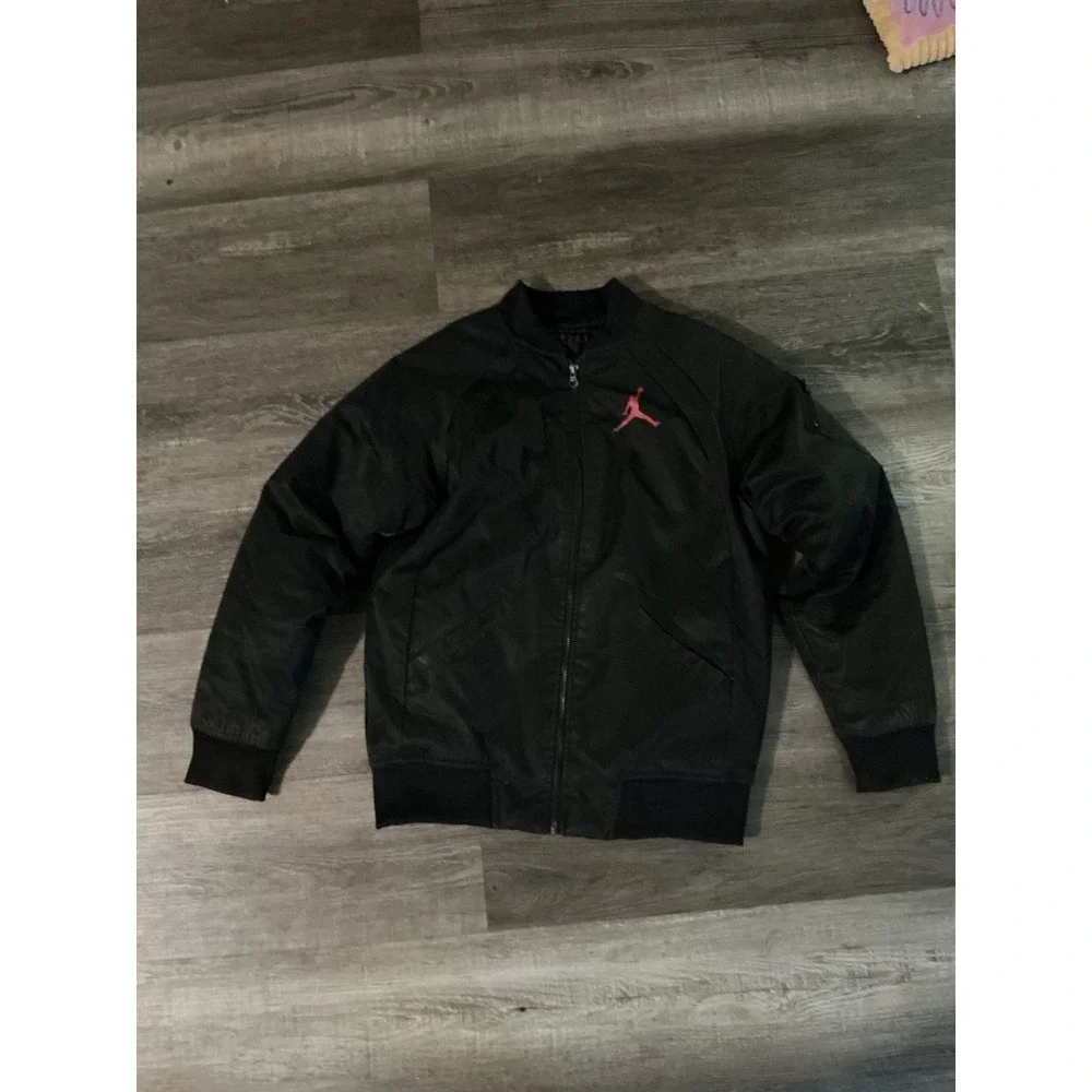 Nike Air Jordan Boys Jumpman Bomber Jacket Youth L Black Full Zip Vtg Y2K